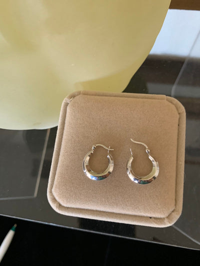 Solid 14K High Polished White Gold Hoop Earrings