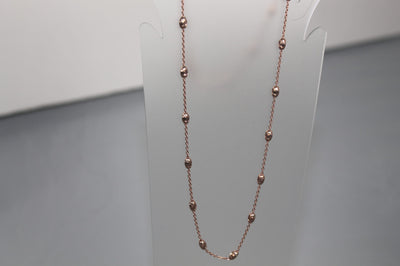 Sterling Silver Oval Ball Sectional Chain Necklace with Rose Gold Tone Coating, 16"
