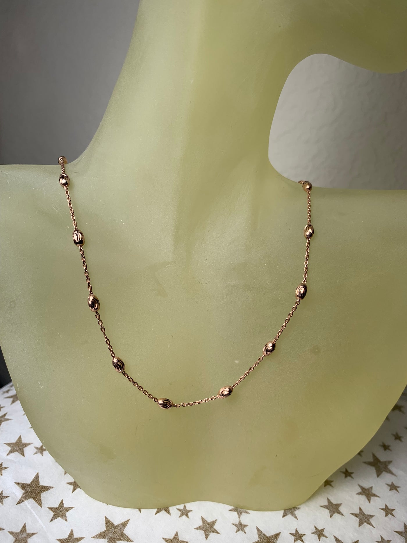 Sterling Silver Oval Ball Sectional Chain Necklace with Rose Gold Tone Coating, 16"