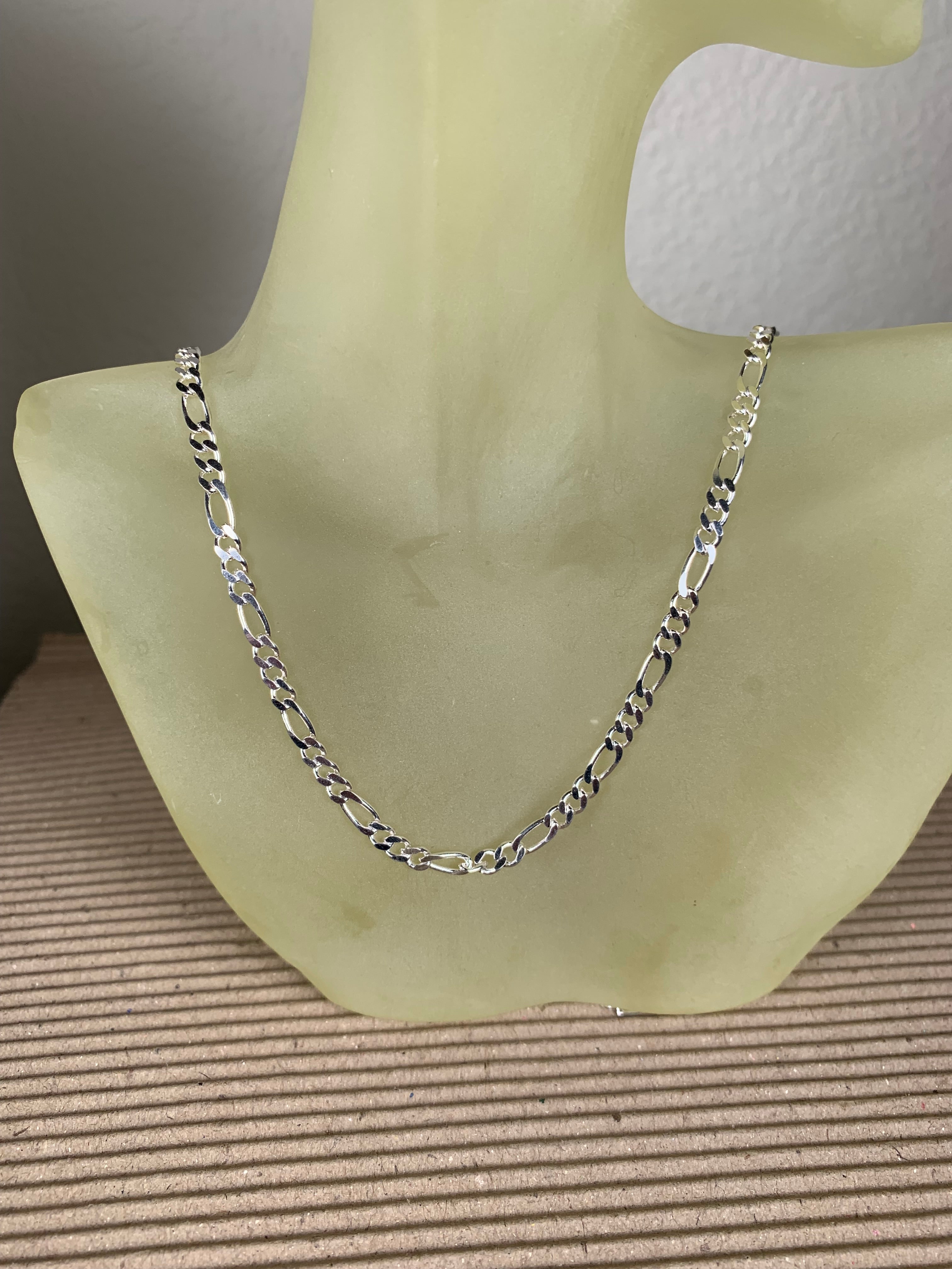 4mm Italian Figaro Pave Diamond Cut Link Chain Necklace Real Sterling