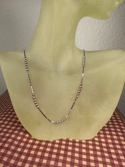 Italian Sterling Silver 2 Tone Beaded Chain Necklace