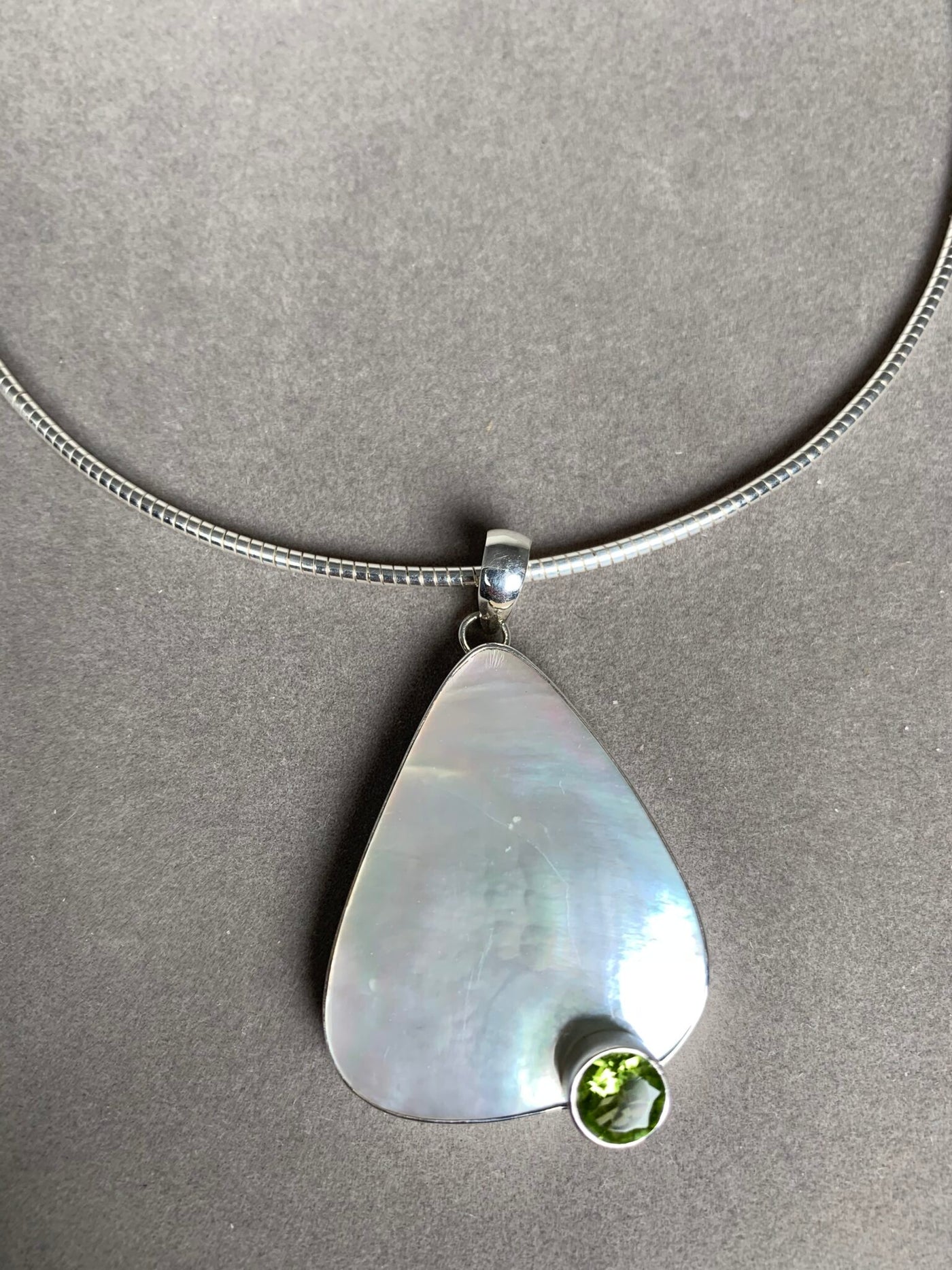 Sterling Silver White Shell and Peridot Pendant