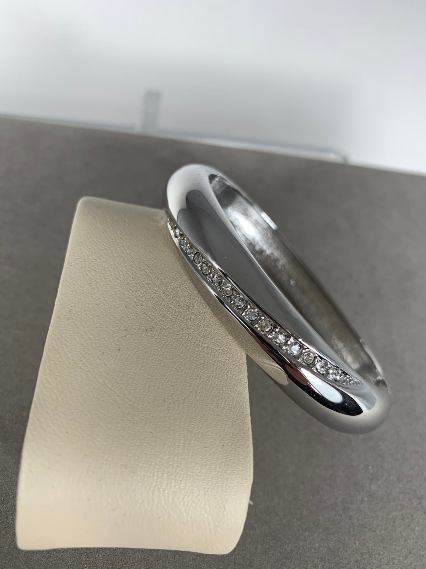 Silver Tone Bangle with Crystal Accents