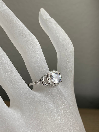 Pave Set CZ Cubic Zirconia Engagement Ring in Sterling Silver