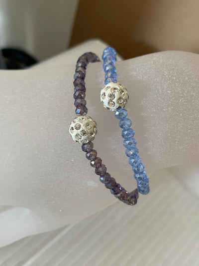 Stretchy Blue & Smoky Brown Crystal Bracelets with Crystal Ball Set of 2