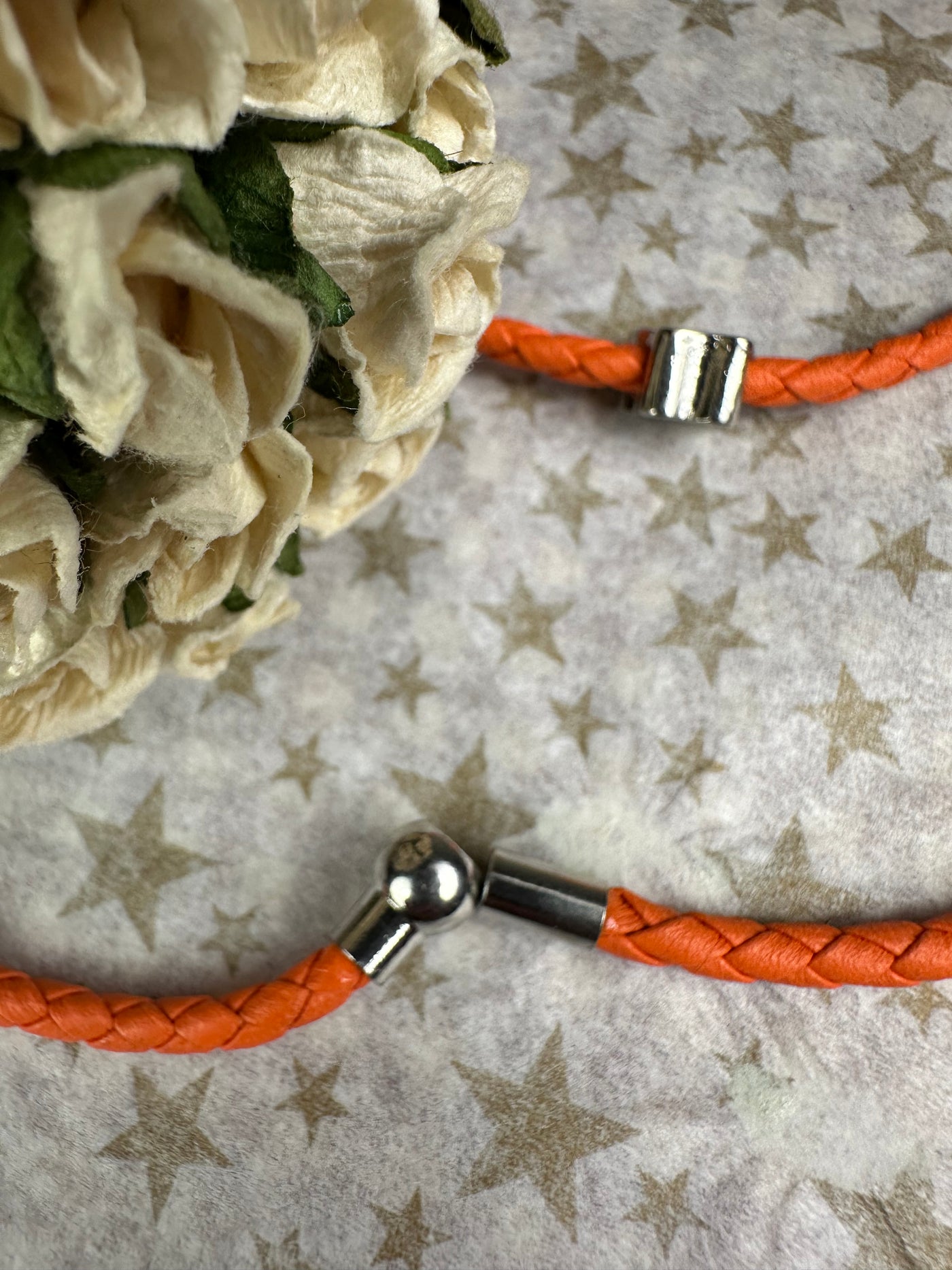 Multi Wrapper Braided Faux Leather Bracelet with Encrusted Crystal Motifs in Orange Color