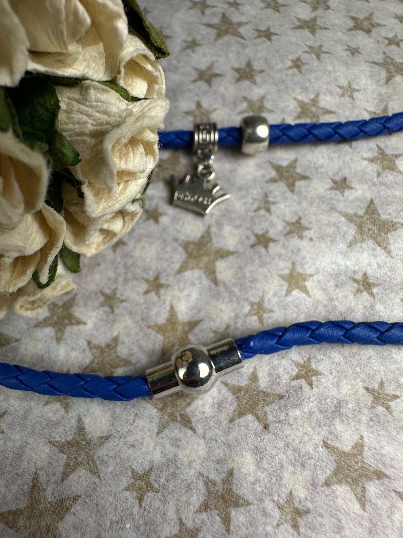 Multi Wrapper Braided Faux Leather Bracelet with Encrusted Crystal Motifs in Cobalt Blue Color