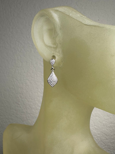 Silver Tone Pave Set Cubic Zirconia Diamond Shape Dangling Earrings