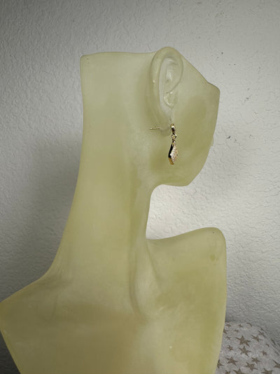 Yellow Gold Tone Pave Set Cubic Zirconia Diamond Shape Dangling Earrings