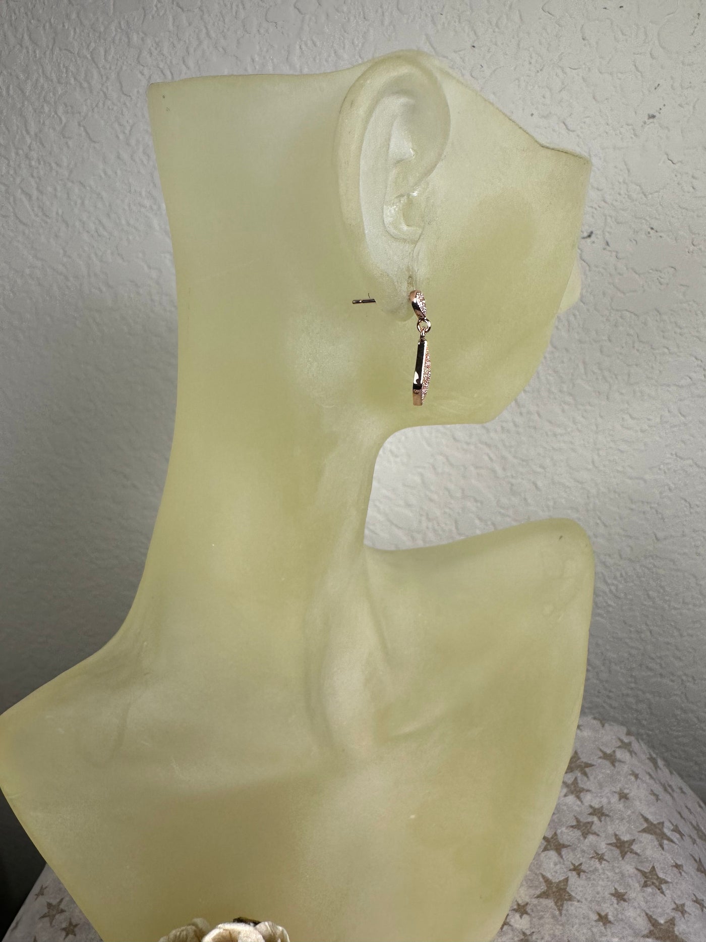 Rose Gold Tone Pave Set Cubic Zirconia Diamond Shape Dangling Earrings