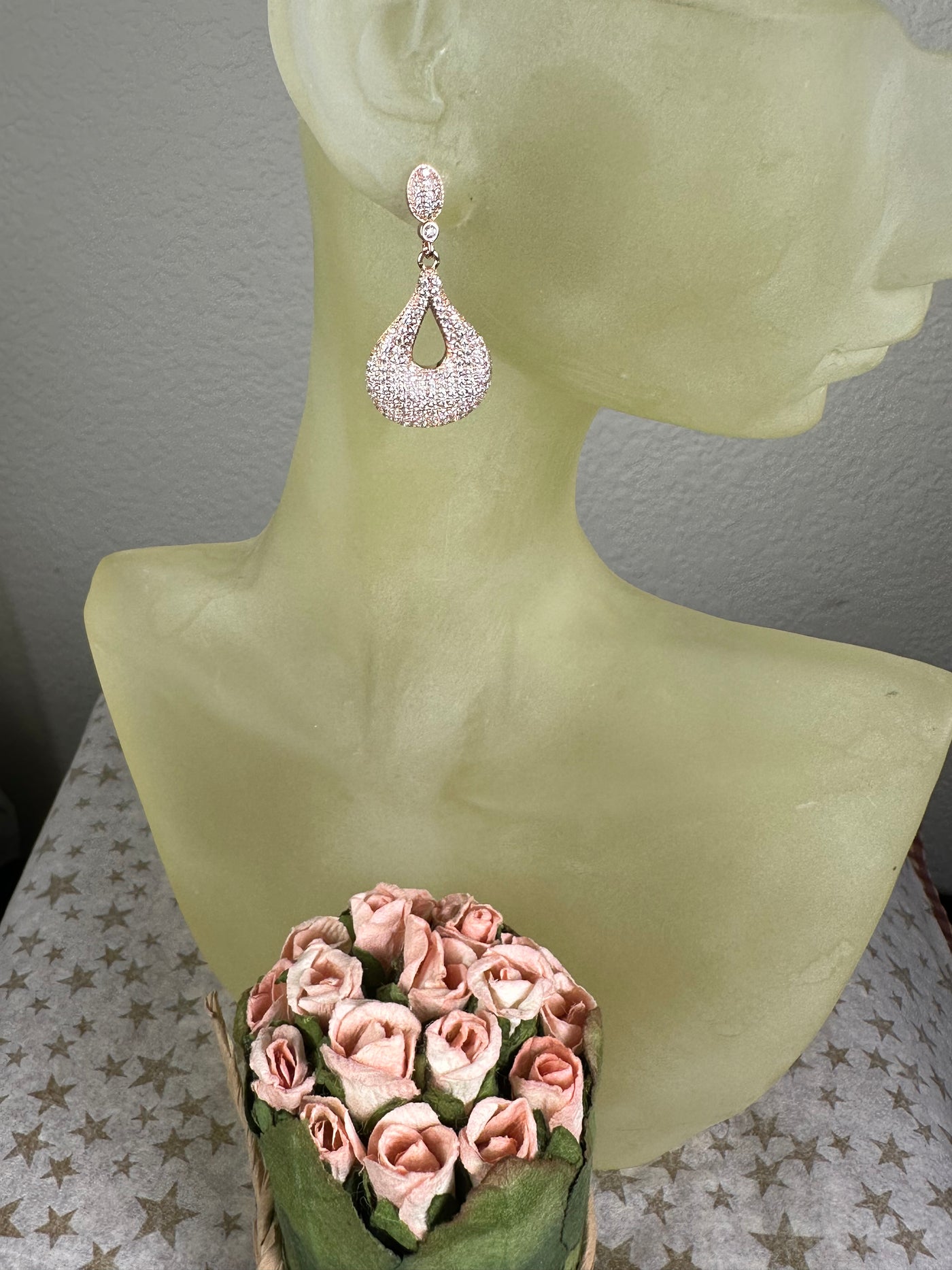 Rose Gold Tone Pave Set CZ "Kisses" Dangling Earrings