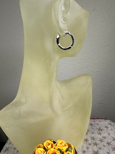 15mm Silver Tone Hoop Earrings with Pave Set Cubic Zirconia