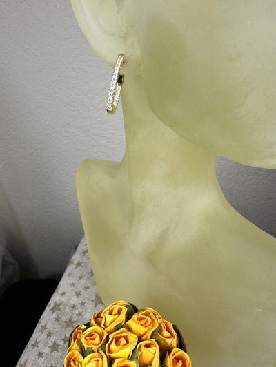 15mm Yellow Gold Tone Hoop Earrings with Pave Set Cubic Zirconia