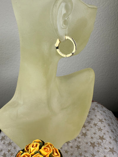 15mm Yellow Gold Tone Hoop Earrings with Pave Set Cubic Zirconia