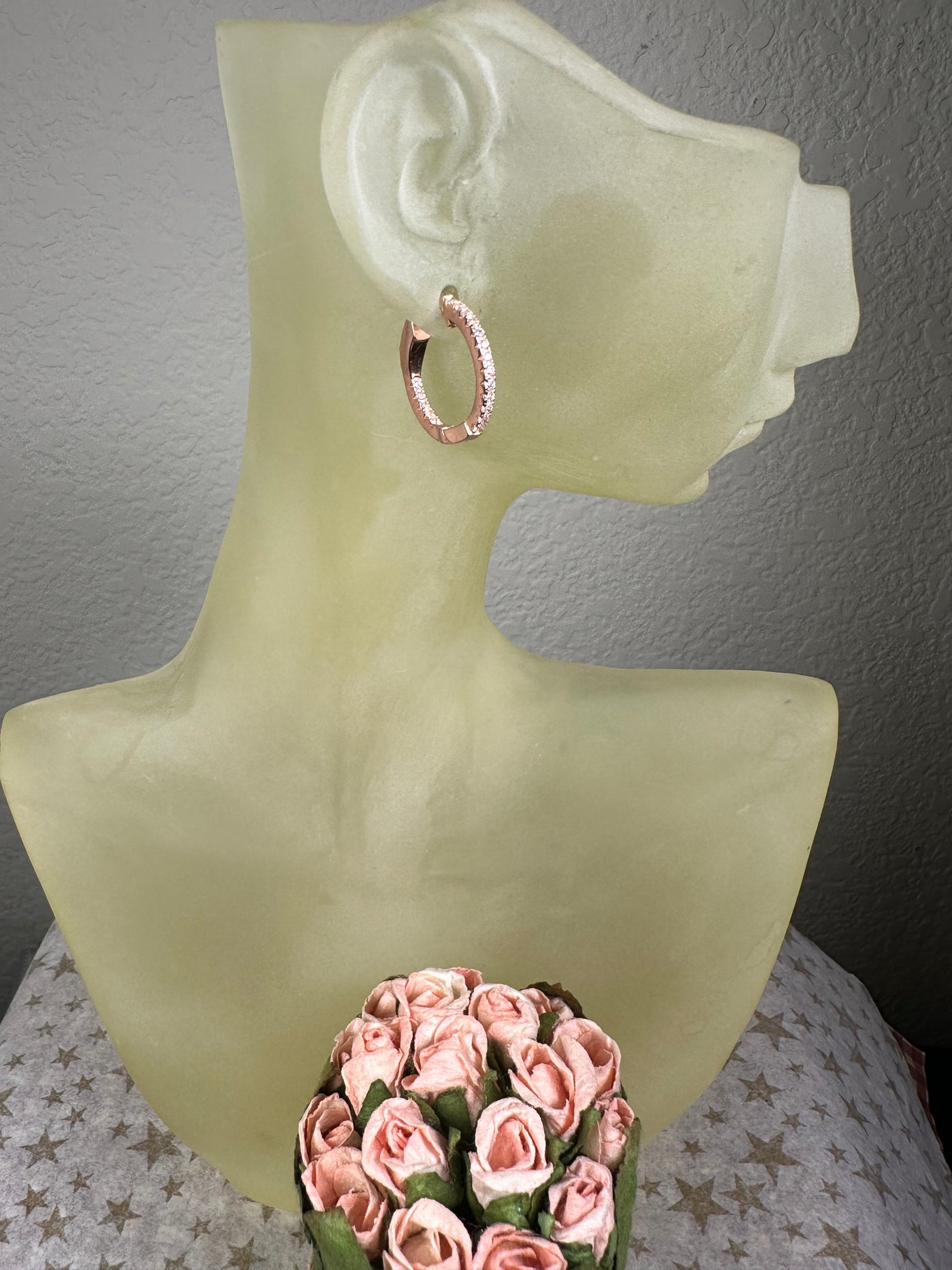 15mm Rose Gold Tone Hoop Earrings with Pave Set Cubic Zirconia
