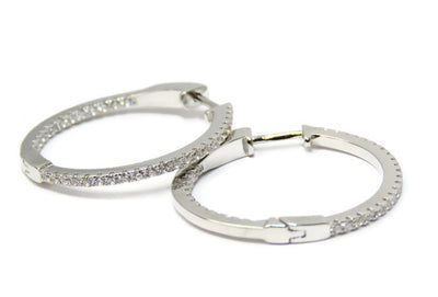 30mm Silver Tone Hoop Earrings with Pave Set Cubic Zirconia