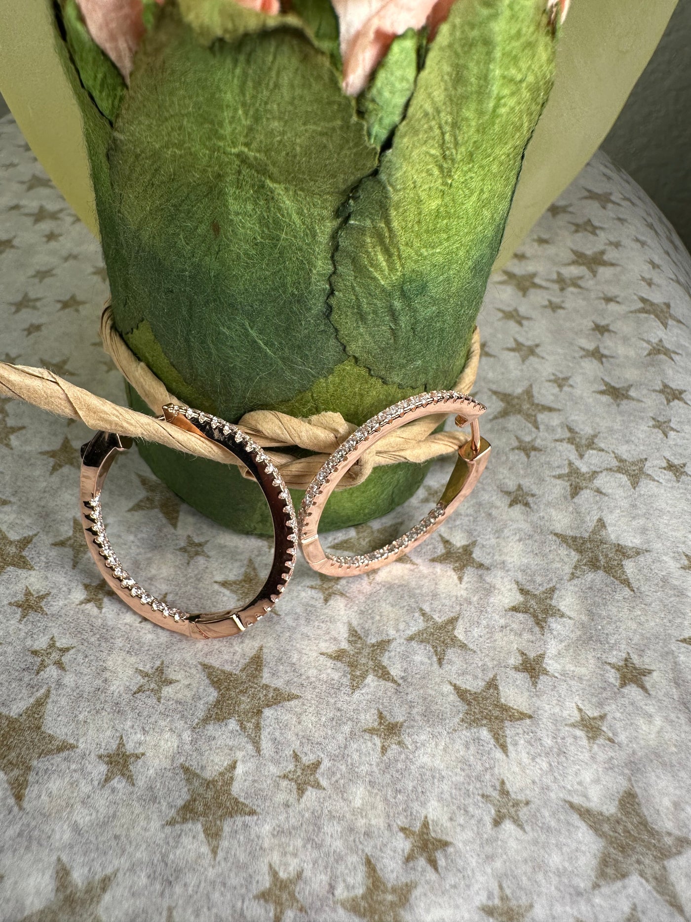 30mm Rose Gold Tone Hoop Earrings with Pave Set Cubic Zirconia