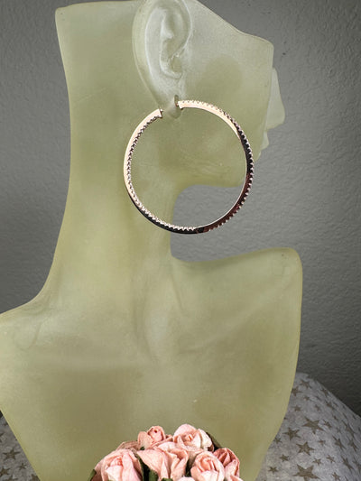 45mm Rose Gold Tone Hoop Earrings with Pave Set Cubic Zirconia