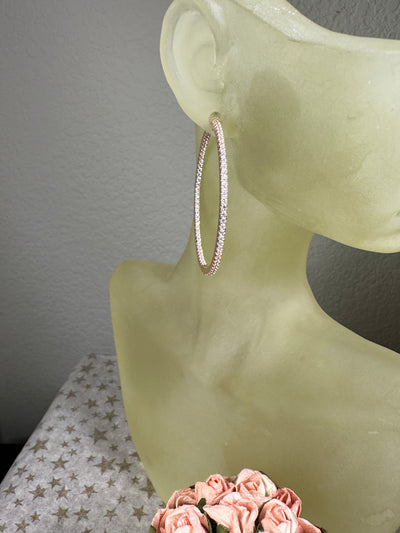 45mm Rose Gold Tone Hoop Earrings with Pave Set Cubic Zirconia