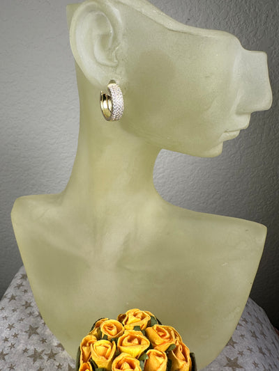 Yellow Gold Tone 4-line Pave Set Cubic Zirconia CZ Hoop Earrings