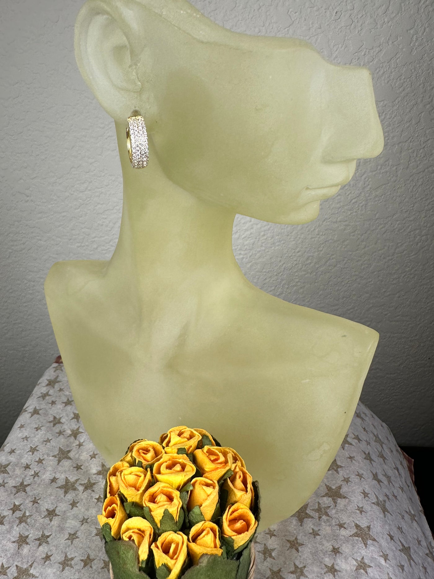 Yellow Gold Tone 4-line Pave Set Cubic Zirconia CZ Hoop Earrings