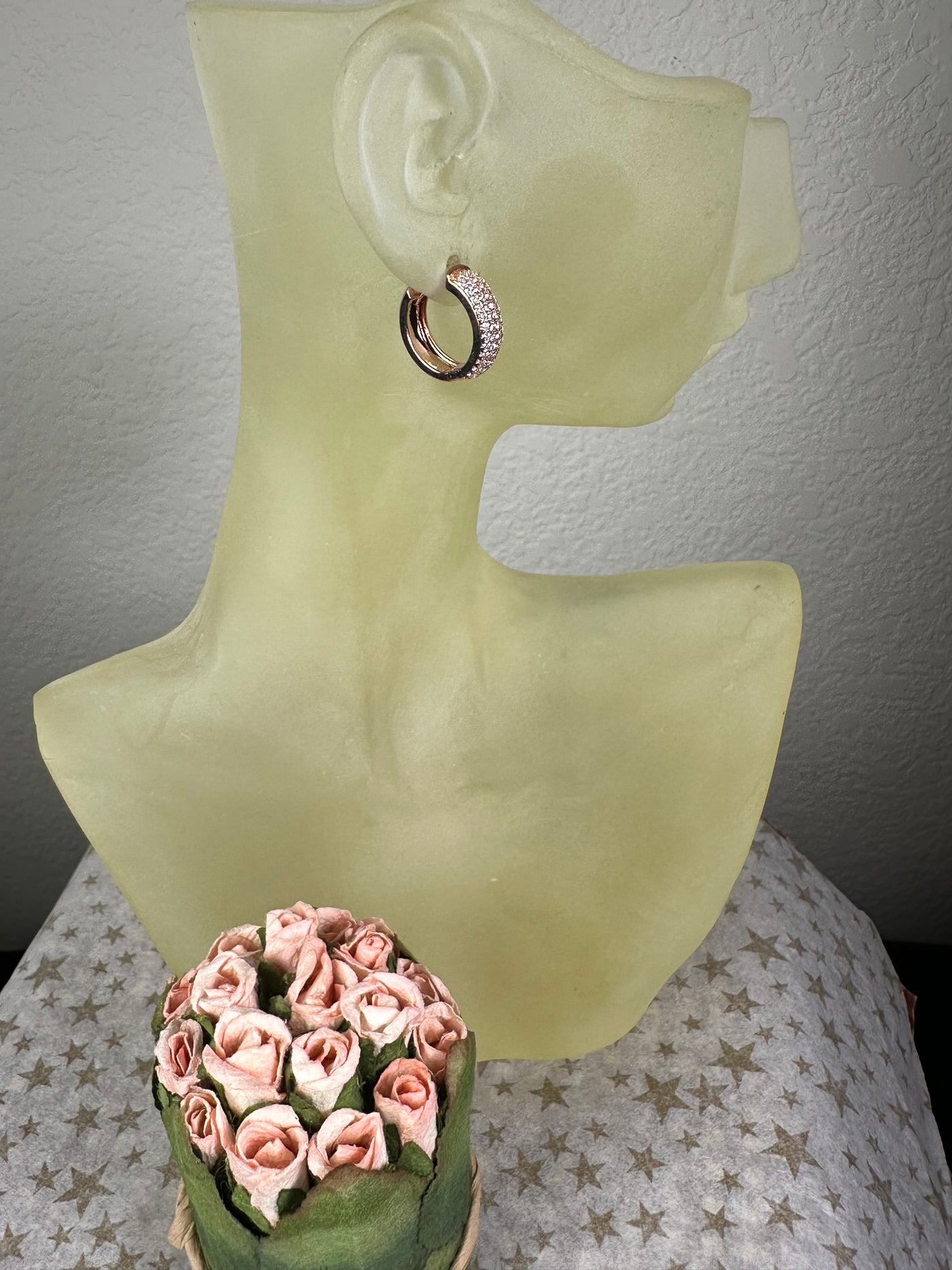 Rose Gold Tone 4-line Pave Set Cubic Zirconia CZ Hoop Earrings