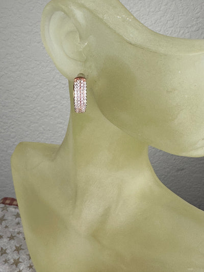 Rose Gold Tone 4-line Pave Set Cubic Zirconia CZ Hoop Earrings