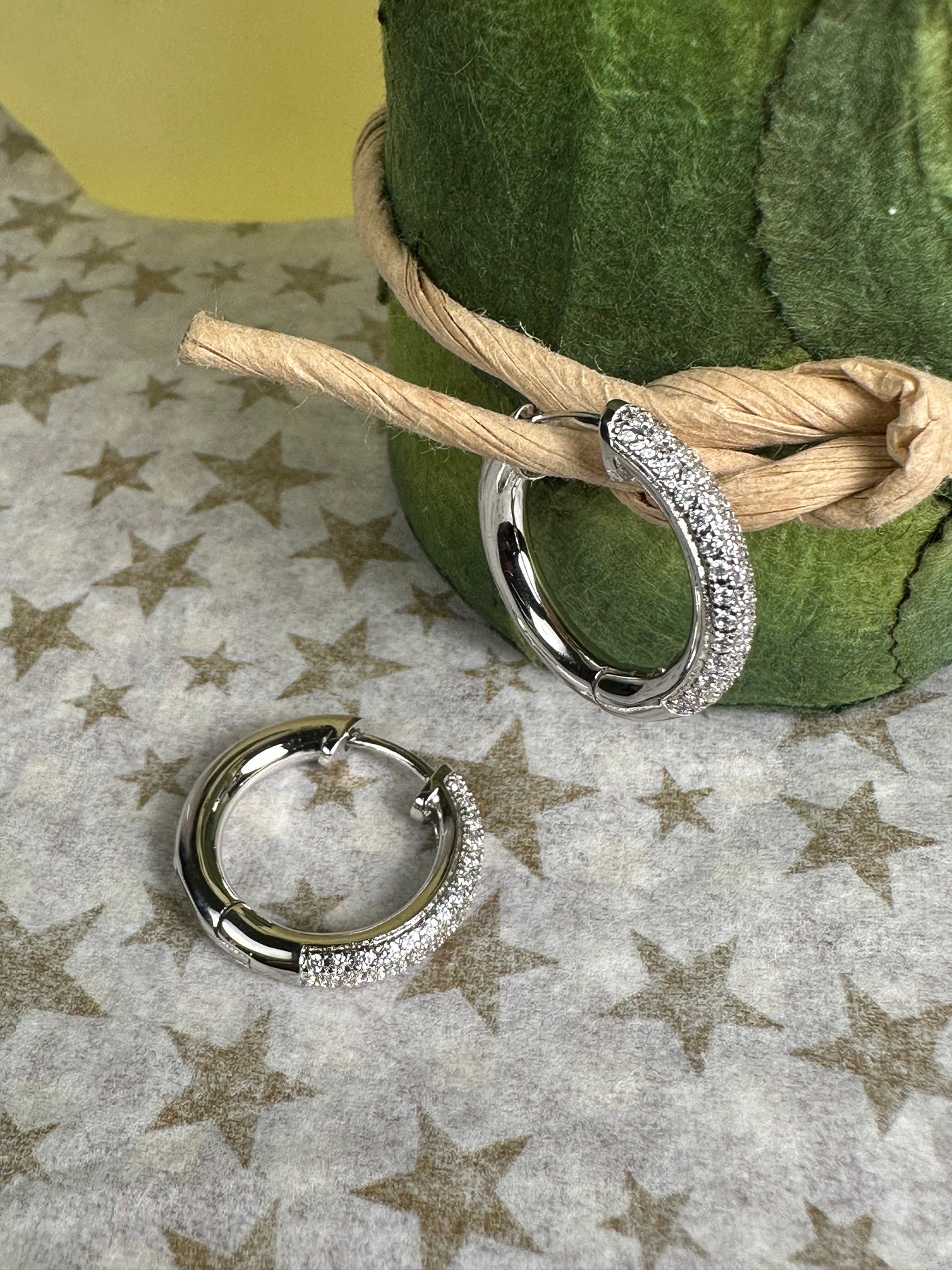 15mm Silver Tone Tubing Hoop with Pave Set Cubic Zirconia