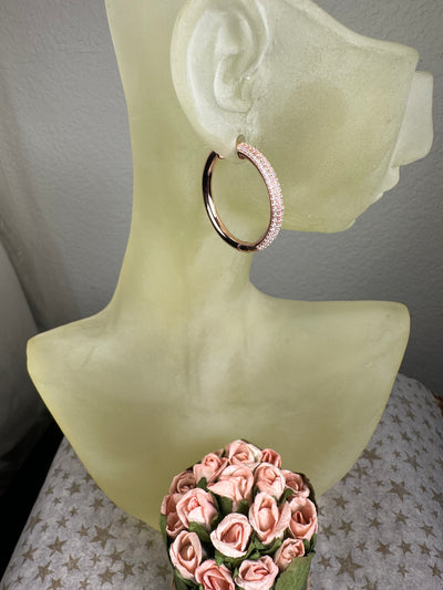 25mm Rose Gold Tone Tubing Hoop with Pave Set Cubic Zirconia