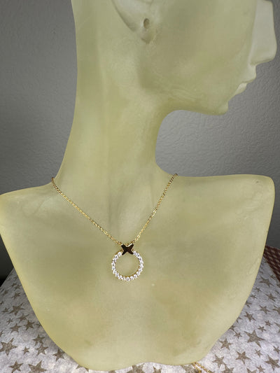 Cubic Zirconia Butterfly On A Circle Pendant Necklace in Yellow Gold Tone