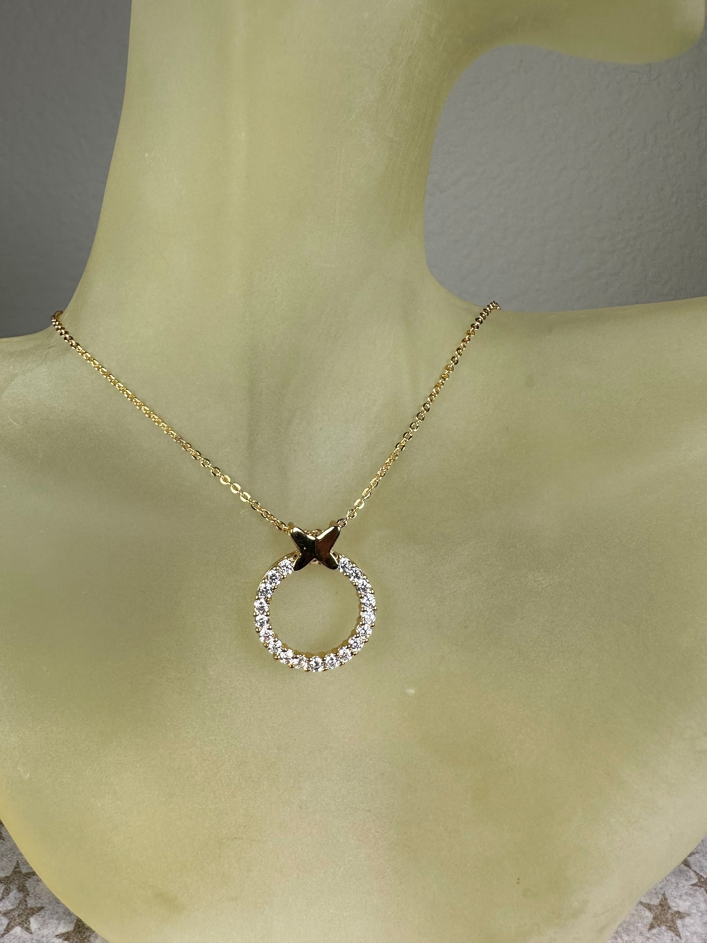 Cubic Zirconia Butterfly On A Circle Pendant Necklace in Yellow Gold Tone