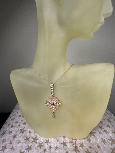 Rose Gold Tone "Vintage" Crystal Drop Pendant Necklace