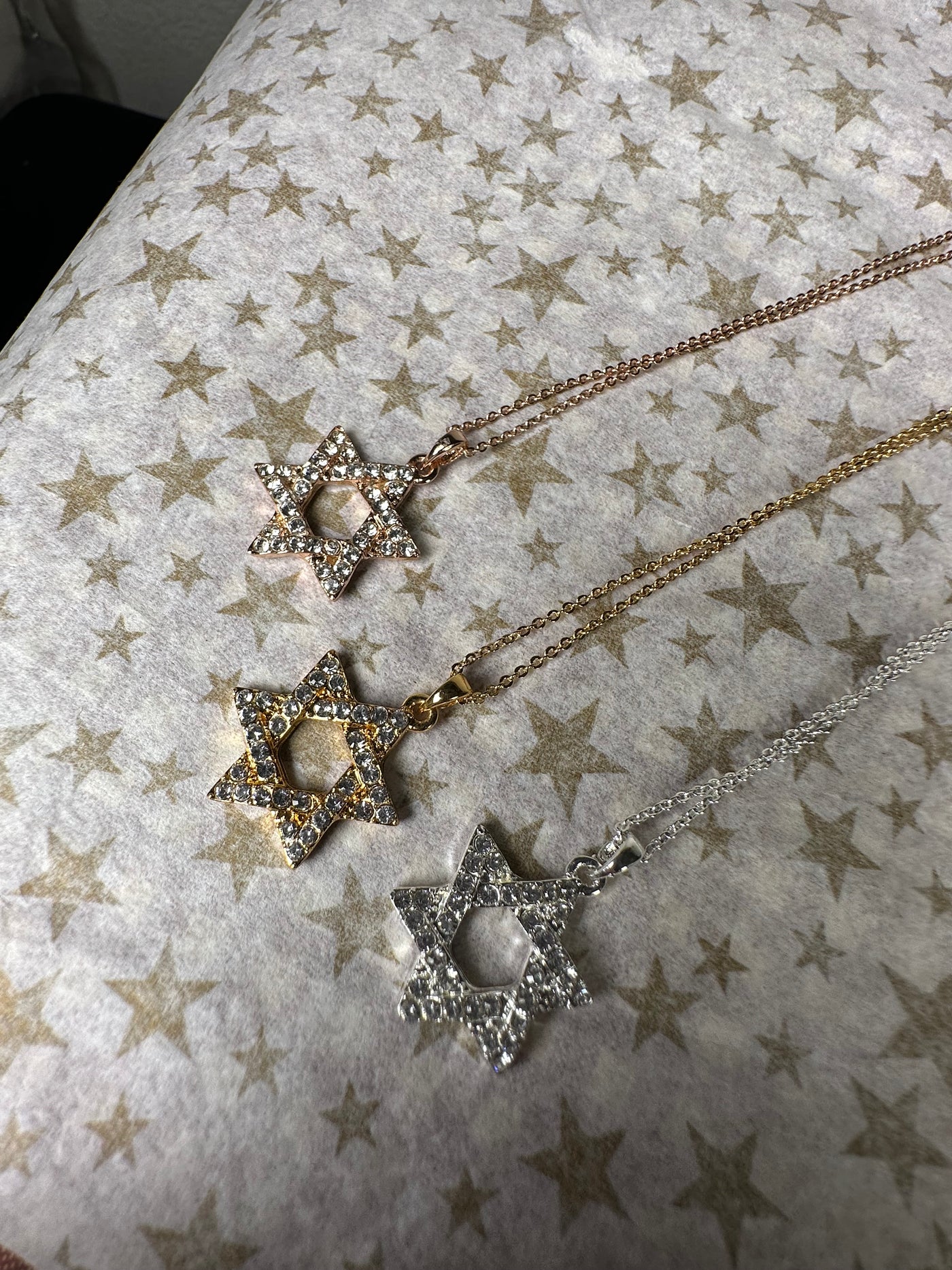 Silver Tone Crystal Jewish Star Pendant Necklace
