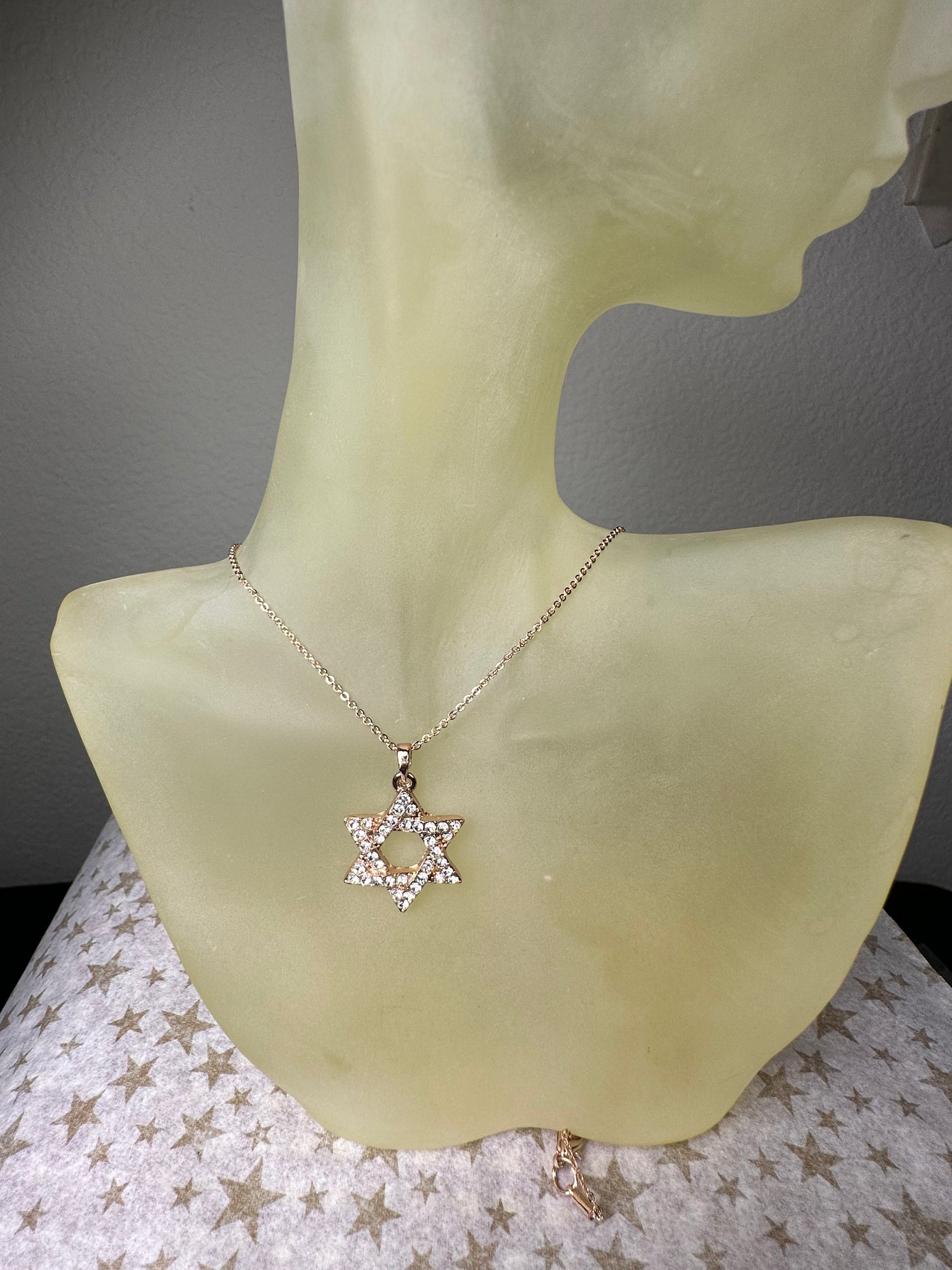Rose Gold Tone Crystal Jewish Star Pendant Necklace