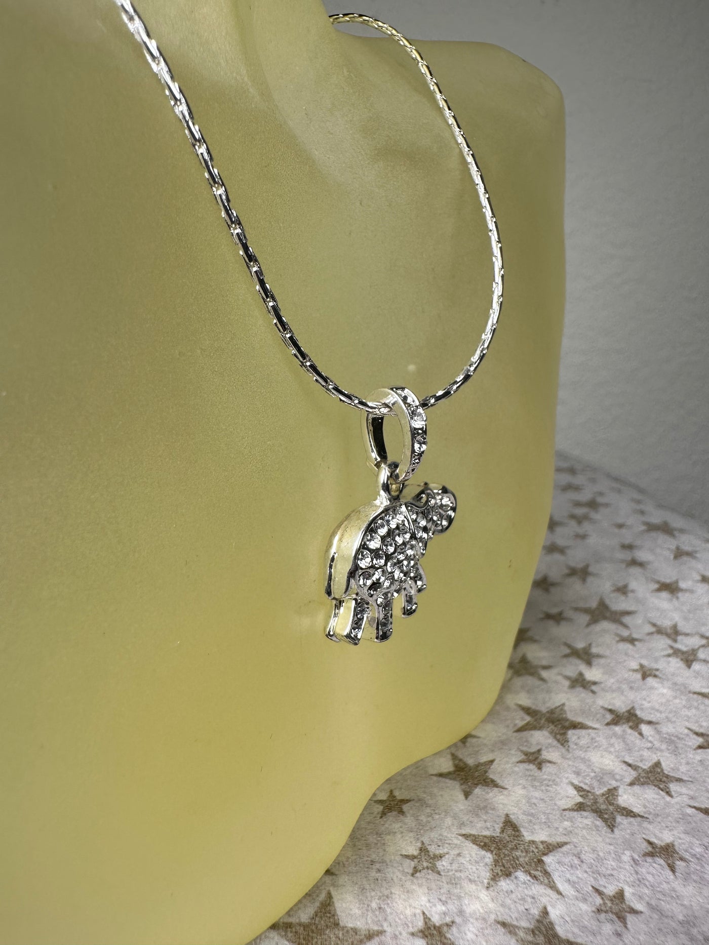 Silver Tone Elephant Crystal Pendant Necklace