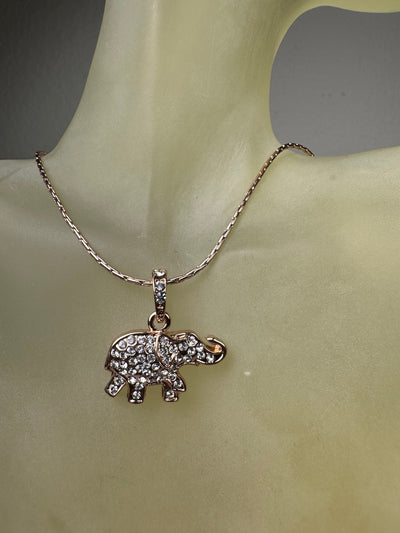 Rose Gold Tone Elephant Crystal Pendant Necklace