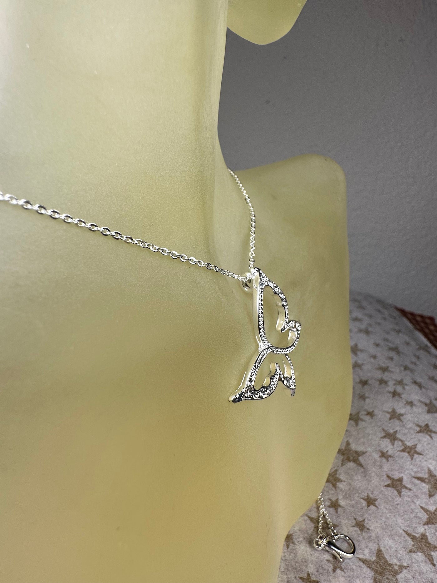 Silver ToSilver Tone Crystal Contour Butterfly Pendant Necklace