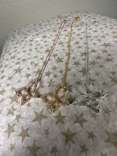 Rose Gold Crystal Contour Butterfly Pendant Necklace