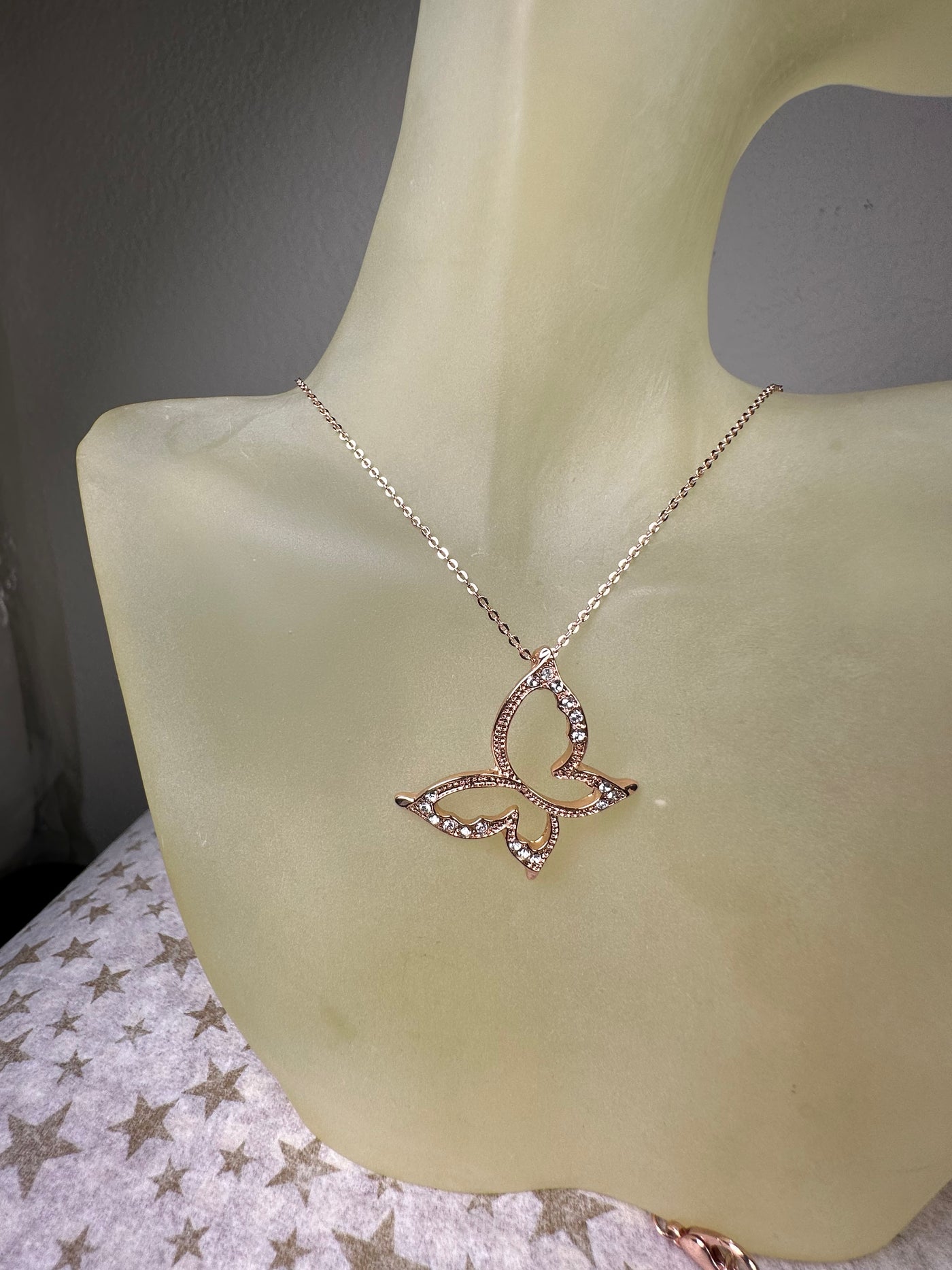 Rose Gold Crystal Contour Butterfly Pendant Necklace