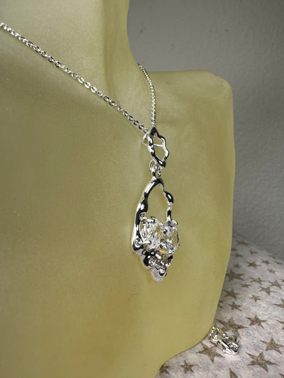 Silver Tone Crystal Open Free Form Style Pendant Necklace