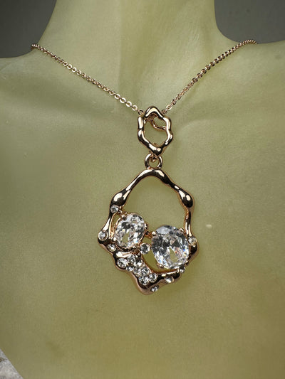 Rose Gold Tone Crystal Open Free Form Style Pendant Necklace