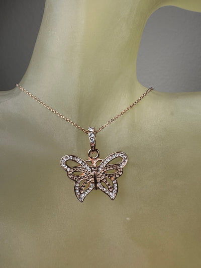 Rose Gold Tone Crystal Butterfly Pendant Necklace