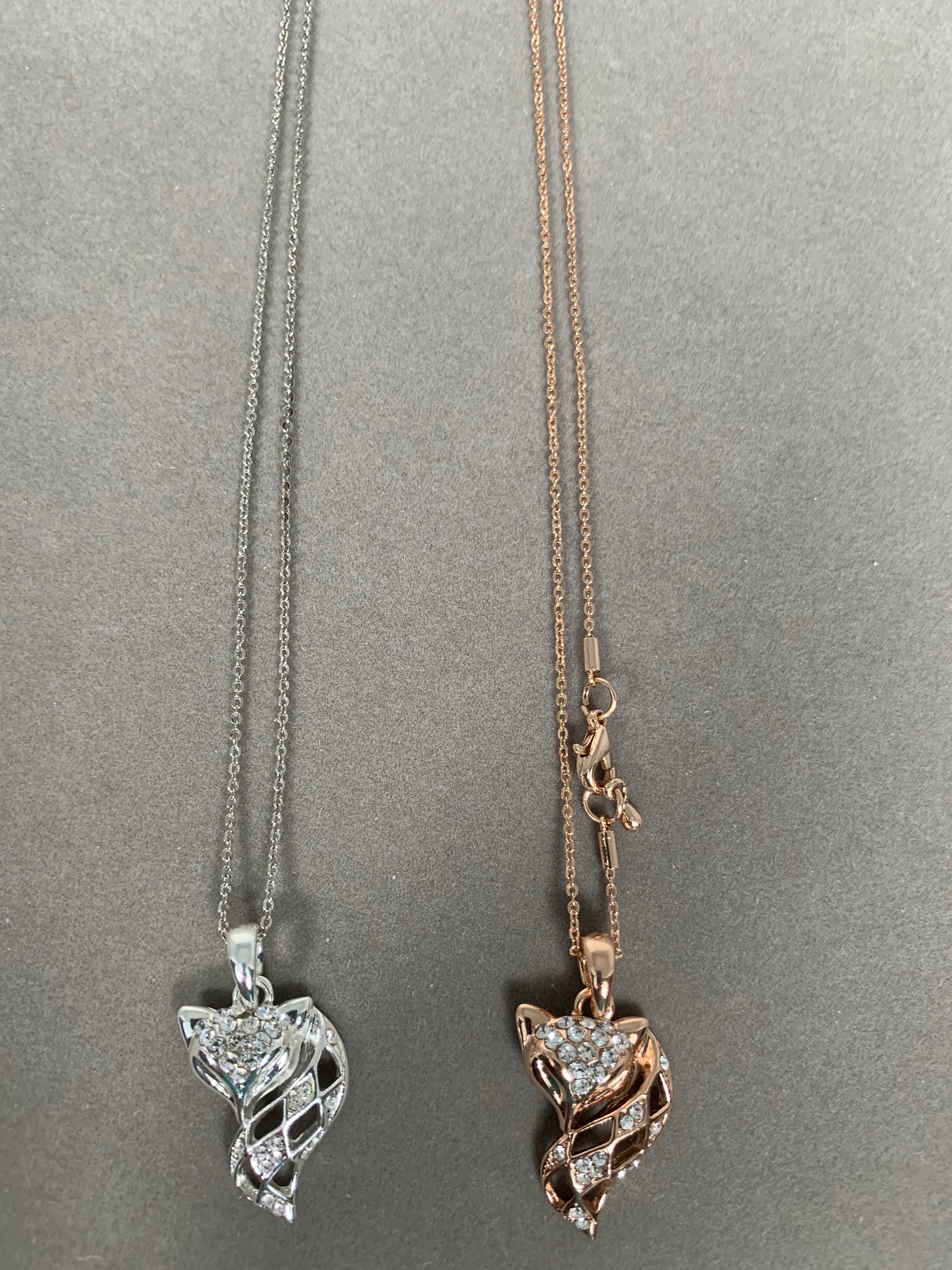 Yellow Gold Tone Fox Pendant Necklace Decorated with Crystals