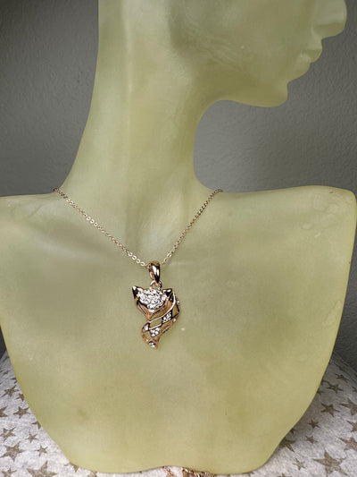 Rose Gold Tone Crystal Fox Pendant Necklace