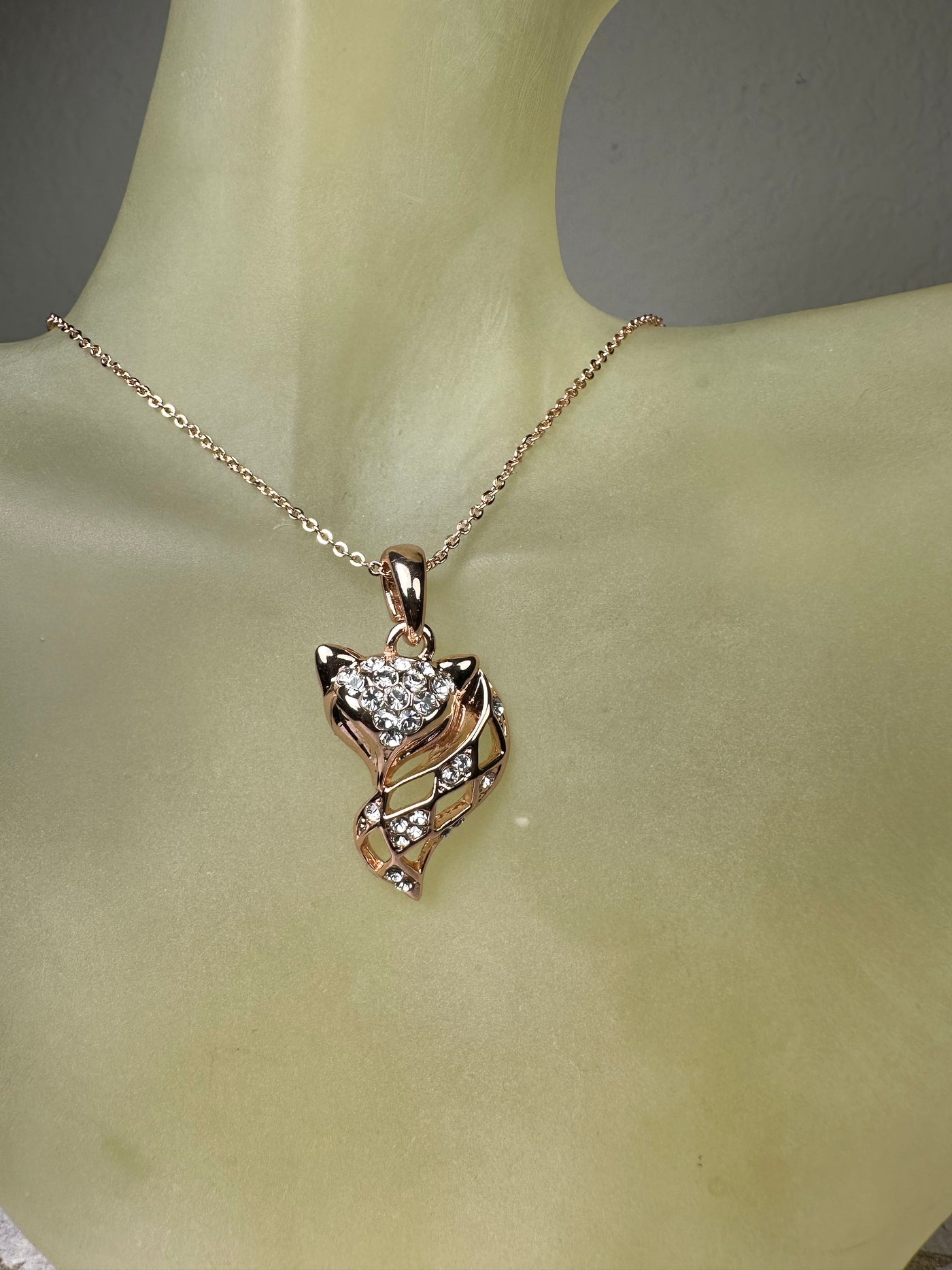 Rose Gold Tone Crystal Fox Pendant Necklace