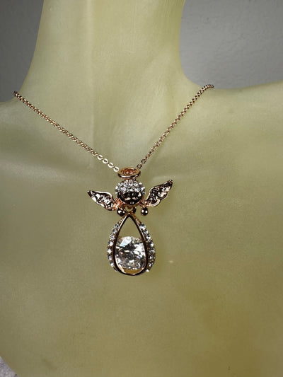 Crystal Angel Pendant Necklace in Rose Gold Tone