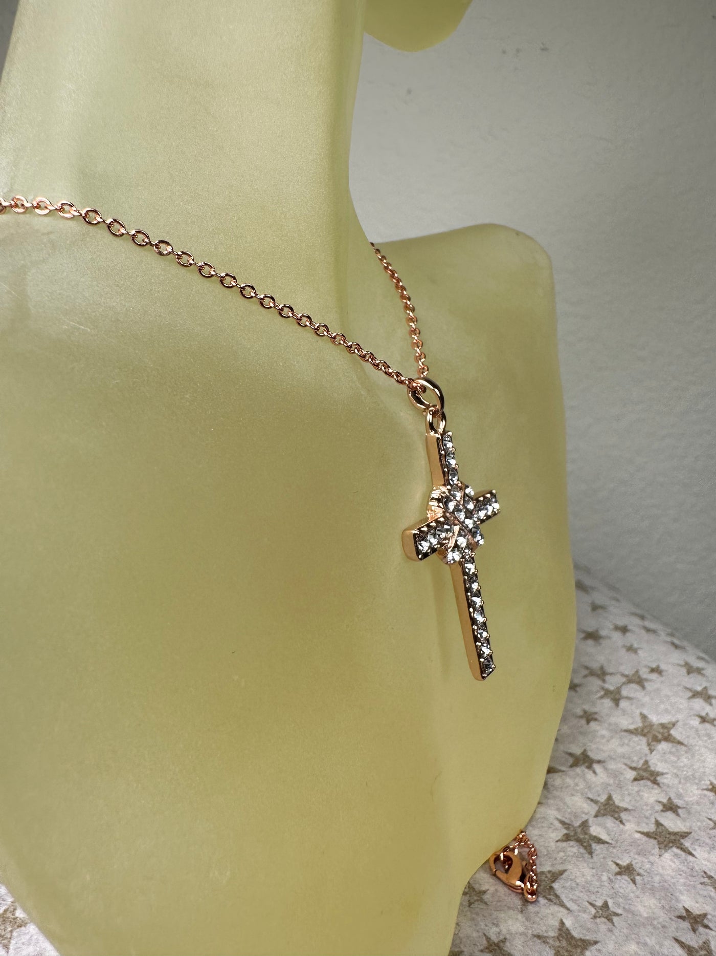 Rose Gold Tone Crystal Cross Pendant Necklace