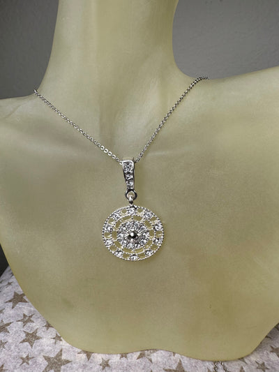 Silver Tone Crystal Round Medallion Pendant Necklace