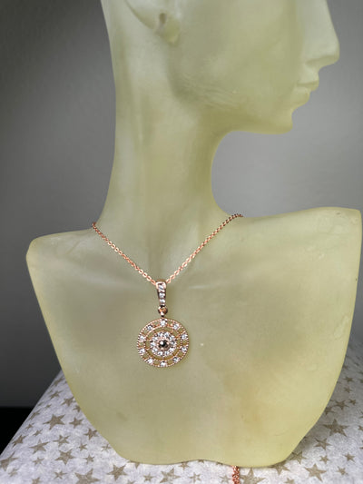 Rose Gold Tone Crystal Round Medallion Pendant Necklace