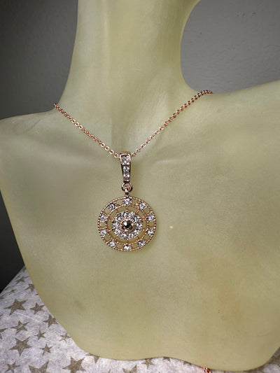 Rose Gold Tone Crystal Round Medallion Pendant Necklace